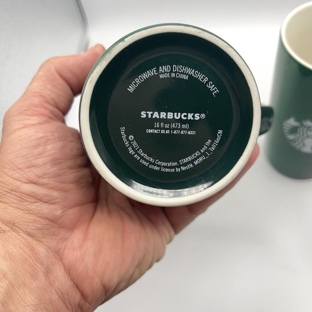 Starbucks Mugs 2021 Holiday Brush Strokes 16 oz Tall Ceramic Coffee Set of 2 - Picture 8 of 16